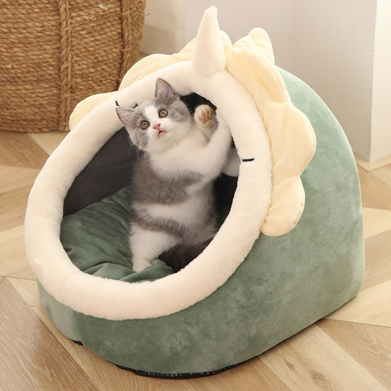 Cat Cave House Bed | Cozy Design | Built-In Toy for Fun