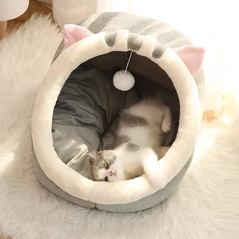 Cat Cave House Bed | Cozy Design | Built-In Toy for Fun