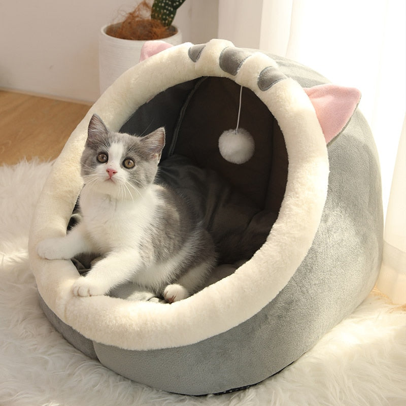 Cat Cave House Bed | Cozy Design | Built-In Toy for Fun
