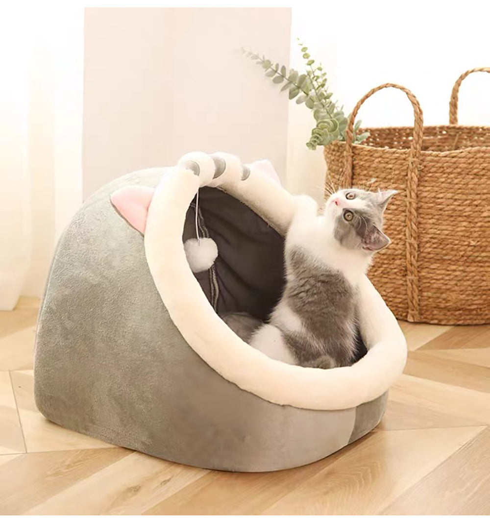 Cat Cave House Bed | Cozy Design | Built-In Toy for Fun