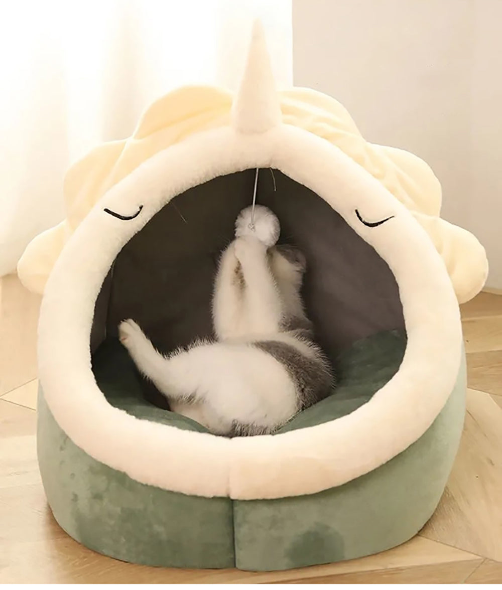 Cat Cave House Bed | Cozy Design | Built-In Toy for Fun