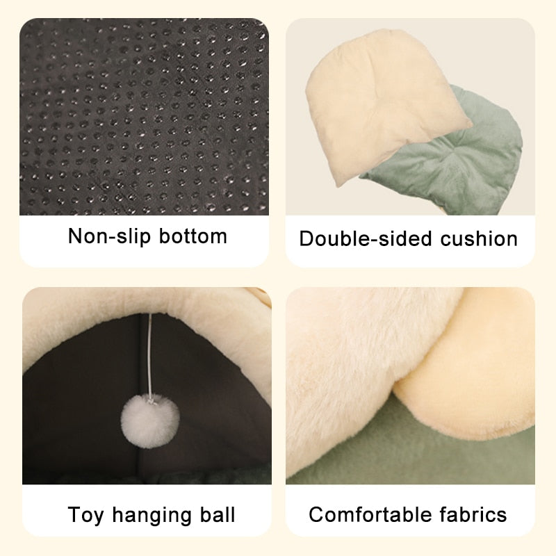 Cat Cave House Bed | Cozy Design | Built-In Toy for Fun