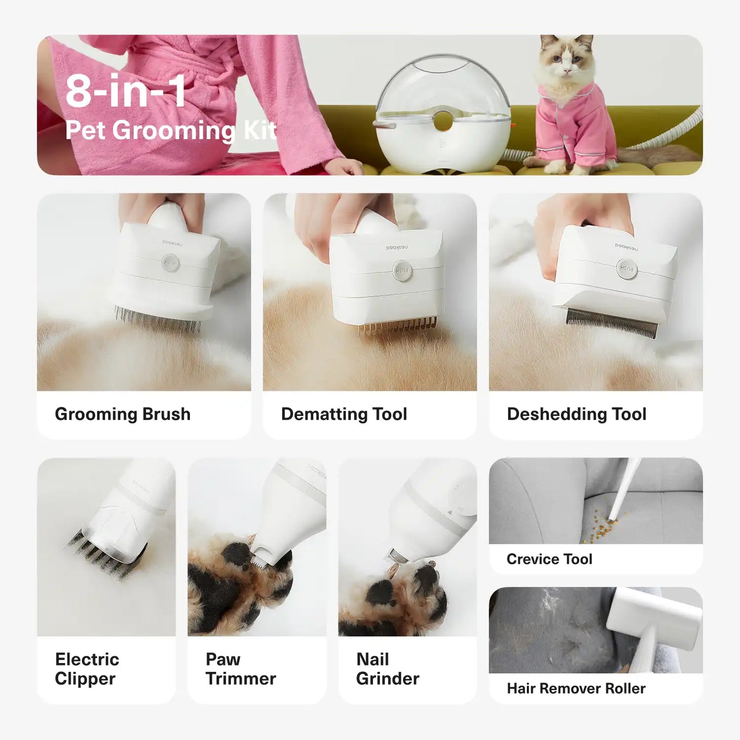 Pet Grooming Vacuum Kit | Effortless Cleaning | Quiet Powerful Suction