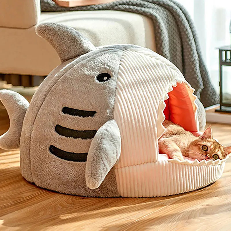 Warm Shark Cave Pet Bed | Cozy design | Perfect for pets who love to snuggle