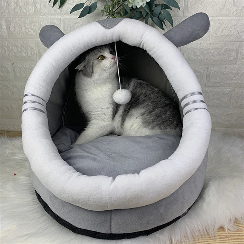 Cat Cave House Bed | Cozy Design | Built-In Toy for Fun
