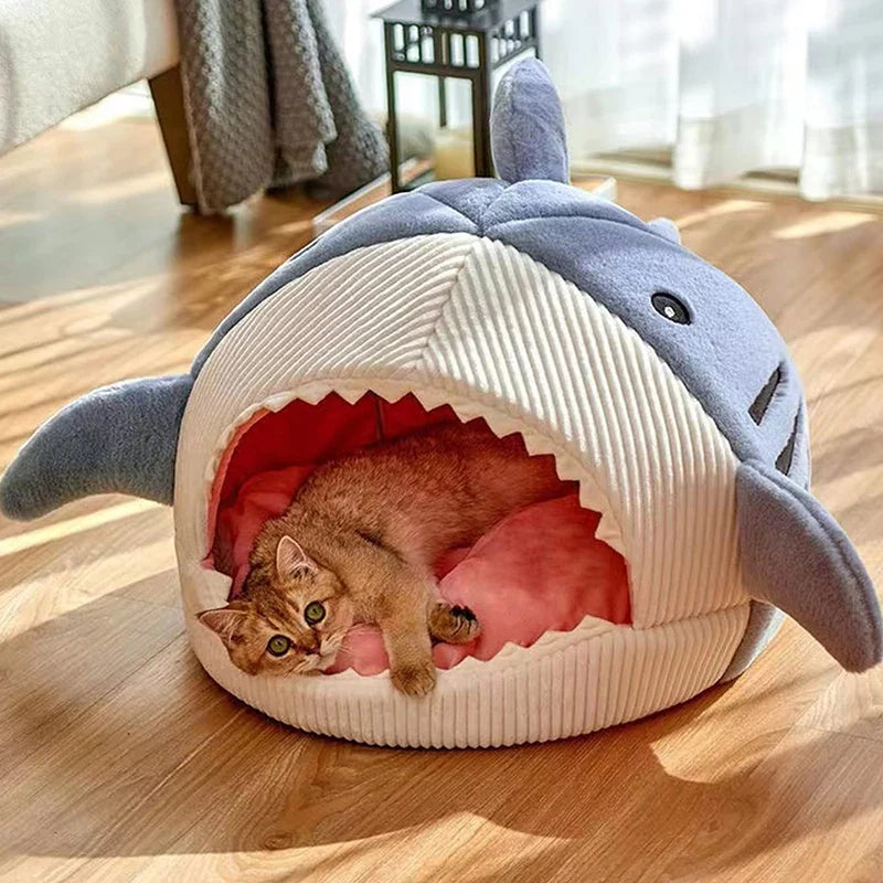 Warm Shark Cave Pet Bed | Cozy design | Perfect for pets who love to snuggle