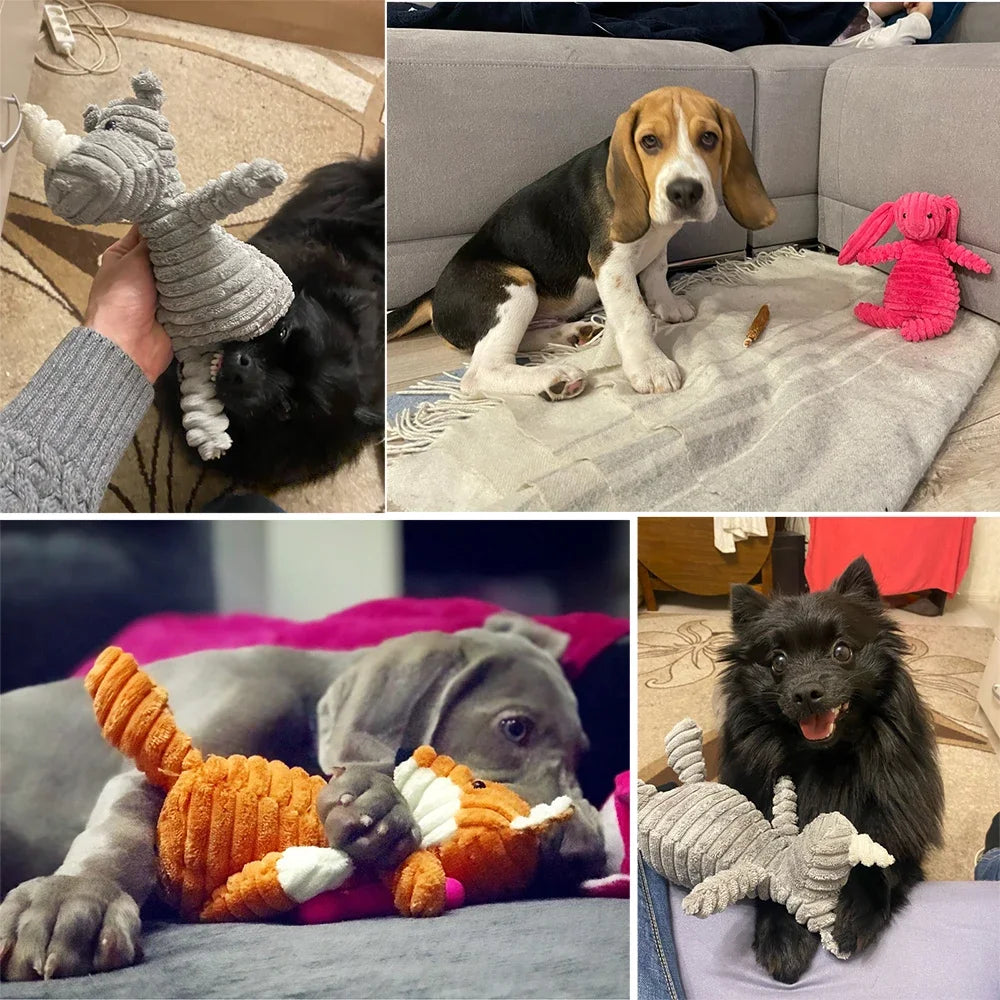 Plush Dog Toy | Bite Resistant Squeaky | Corduroy for Small Large Dogs