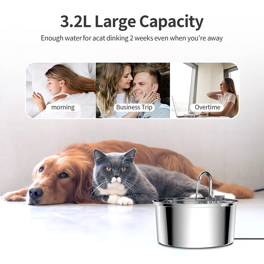 Stainless Steel Cat Water Fountain 3L Automatic Dispenser