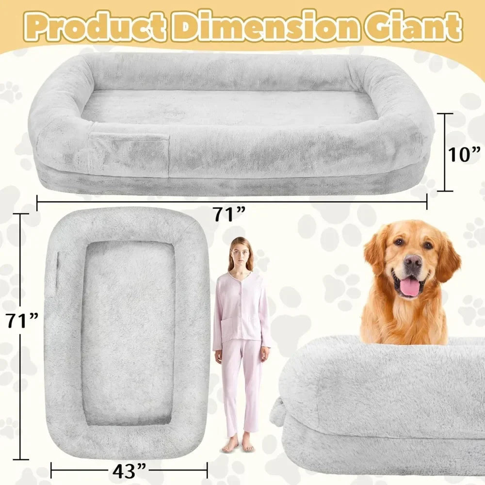 Human Dog Bed 71" Long Orthopedic Design Removable Cover Waterproof Washable