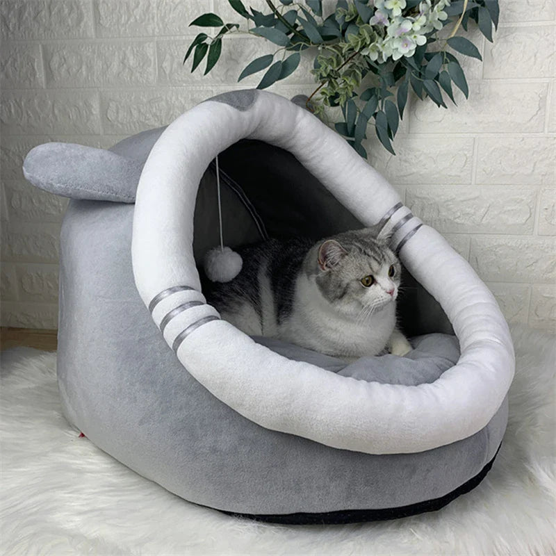 Cat Cave House Bed | Cozy Design | Built-In Toy for Fun