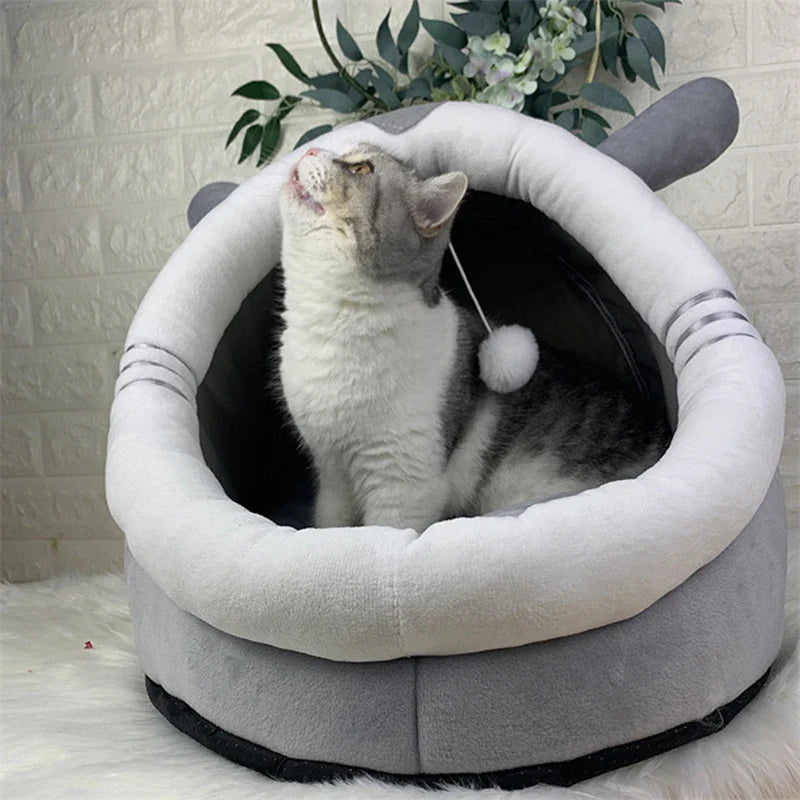 Cat Cave House Bed | Cozy Design | Built-In Toy for Fun