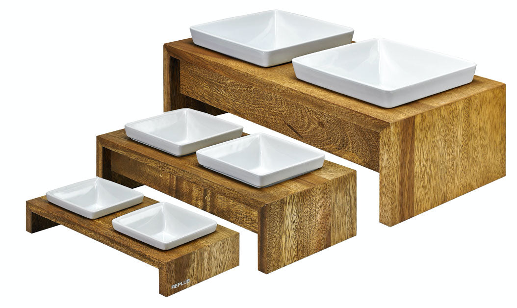 Double Bowl Pet Feeder | Stylish Wood Stand | Durable Bamboo Design