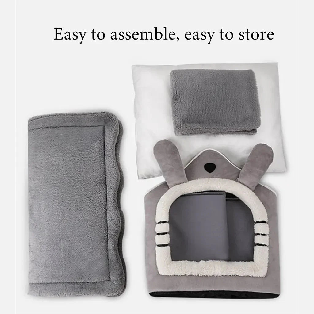 Foldable Washable Indoor Dog Cat House with Bed | Cozy Pet Shelter