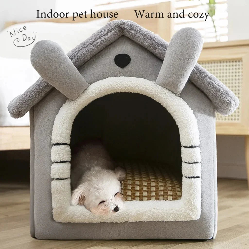 Foldable Washable Indoor Dog Cat House with Bed | Cozy Pet Shelter