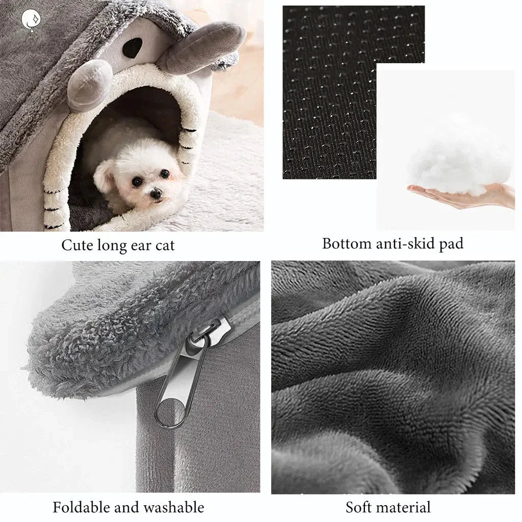 Foldable Washable Indoor Dog Cat House with Bed | Cozy Pet Shelter