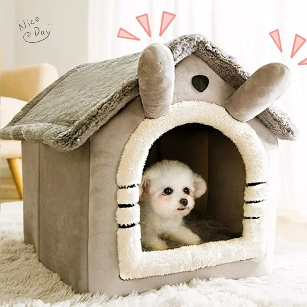 Foldable Washable Indoor Dog Cat House with Bed | Cozy Pet Shelter