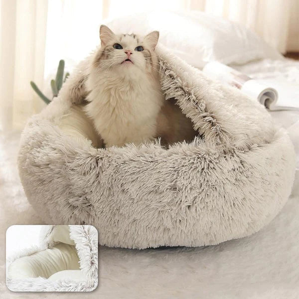 Plush Cave Bed for Cats and Small Dogs | Cozy Warm Soft Design