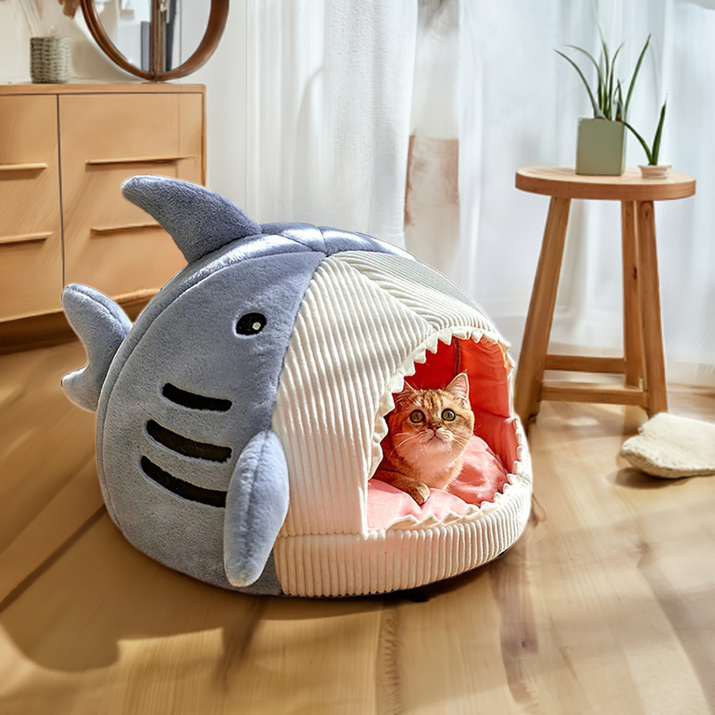 Warm Shark Cave Pet Bed | Cozy design | Perfect for pets who love to snuggle