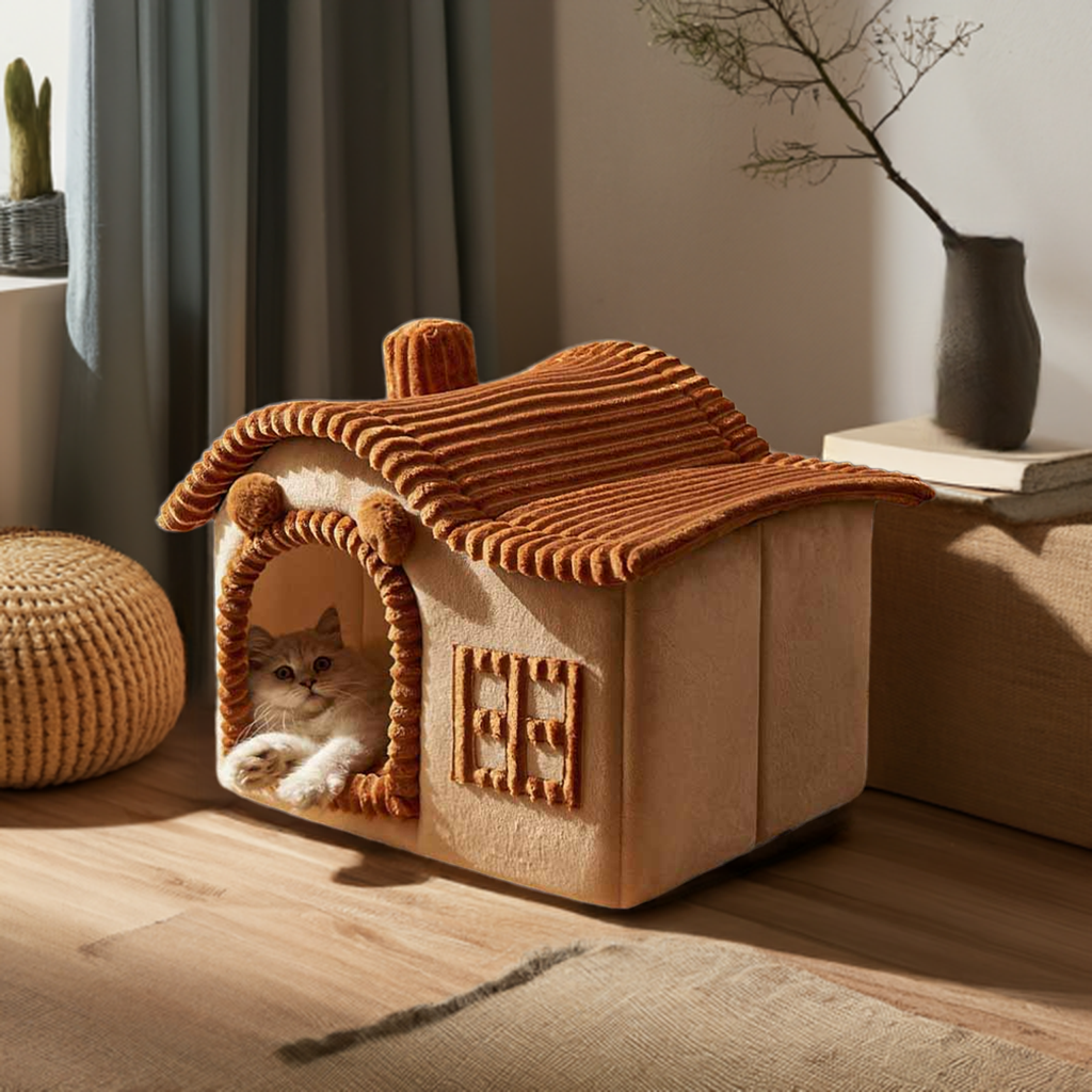 Semi-Enclosed Cat Bed | Cozy Design | Perfect for Cats to Hide and Rest
