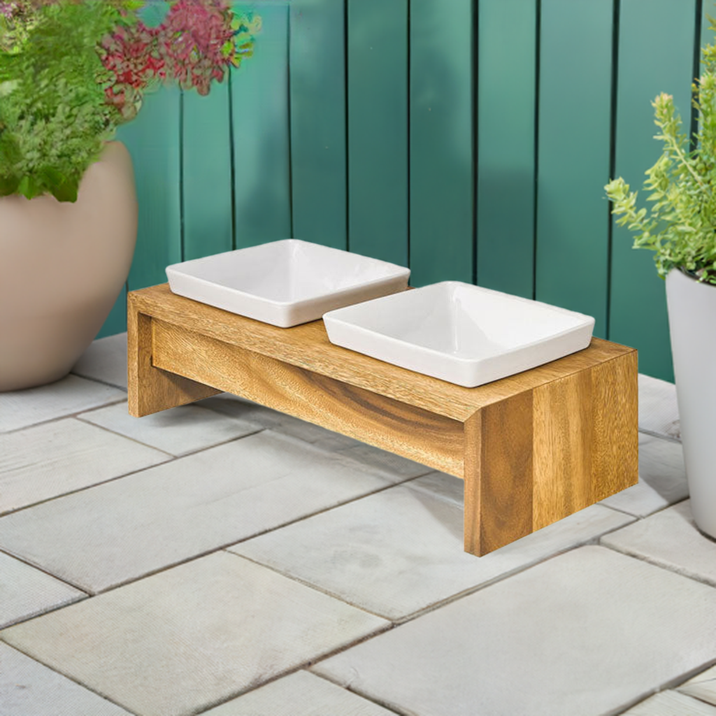 Double Bowl Pet Feeder | Stylish Wood Stand | Durable Bamboo Design
