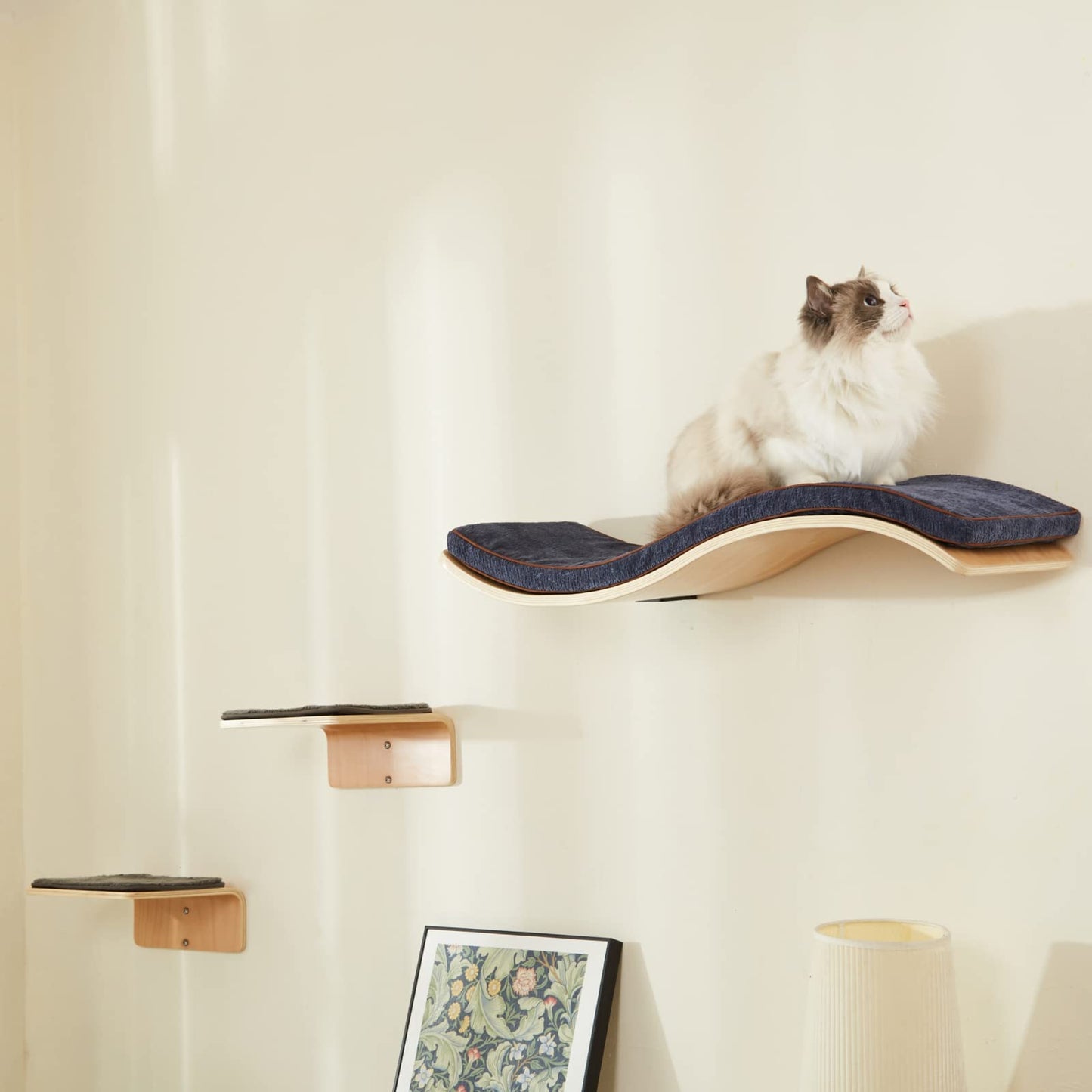 Wave Cat Shelves | 2 Cat Wall Steps | Modern Cream Cat Furniture