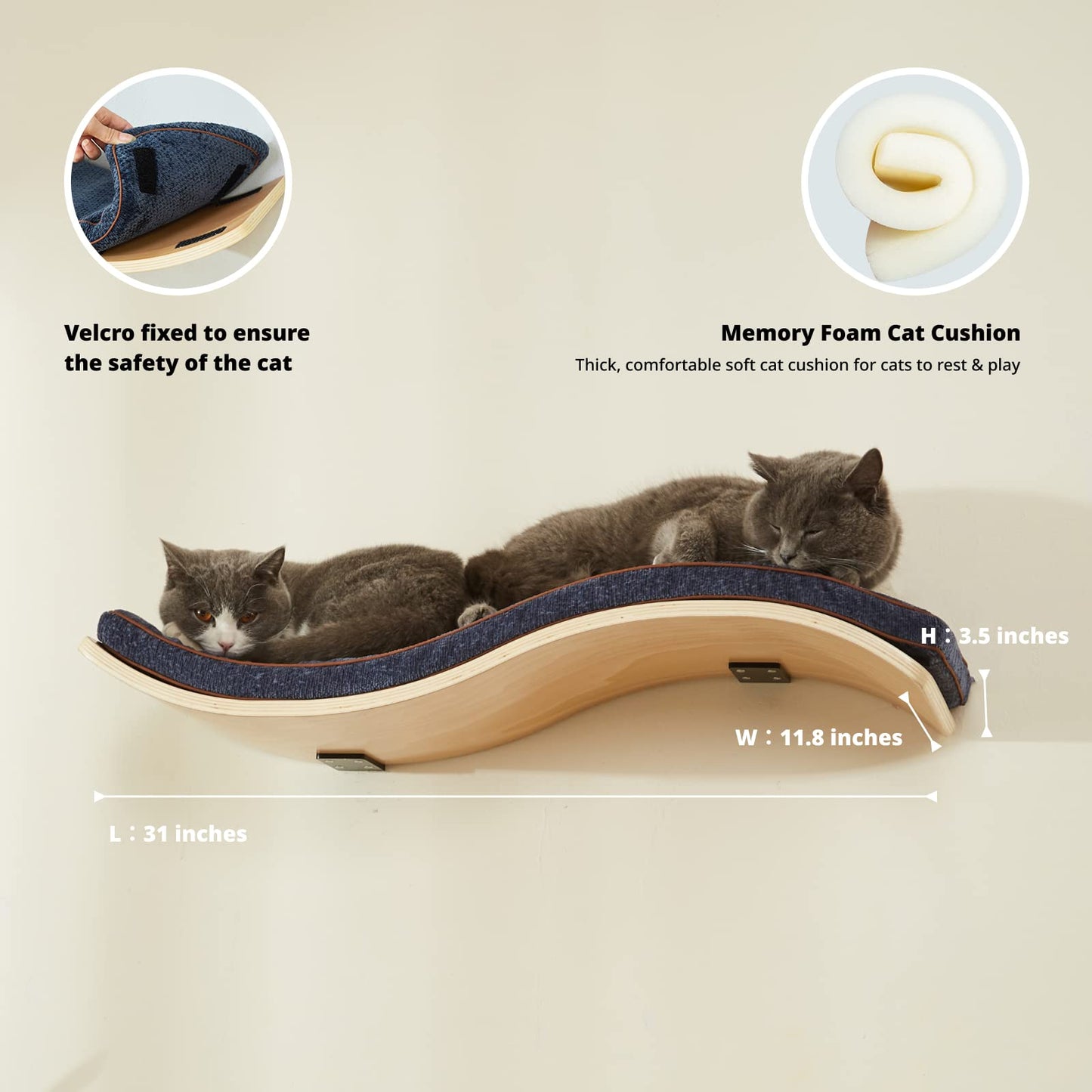Wave Cat Shelves | 2 Cat Wall Steps | Modern Cream Cat Furniture