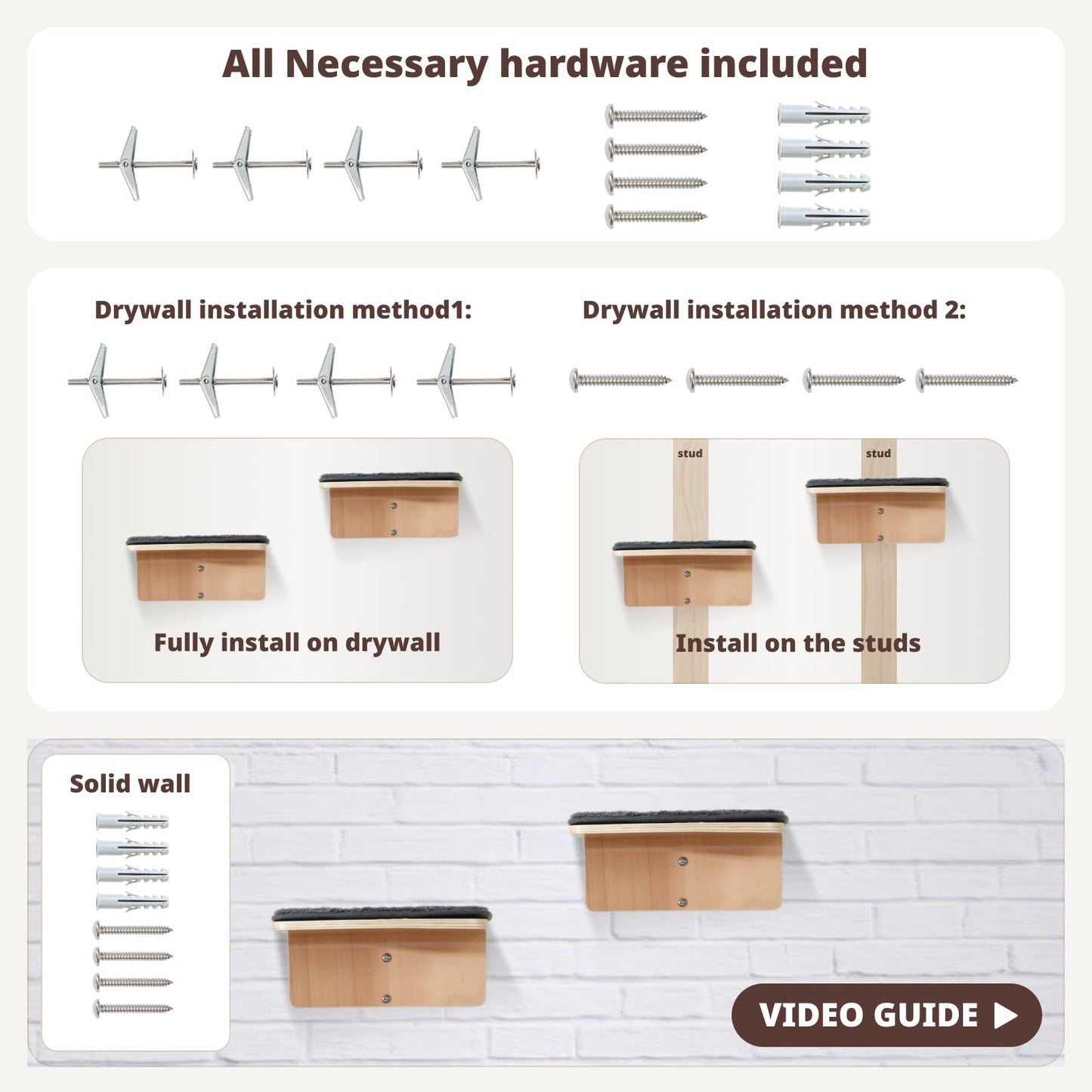 Cat Wall Steps Set of 2 | Wooden Climbing Shelves for Cats