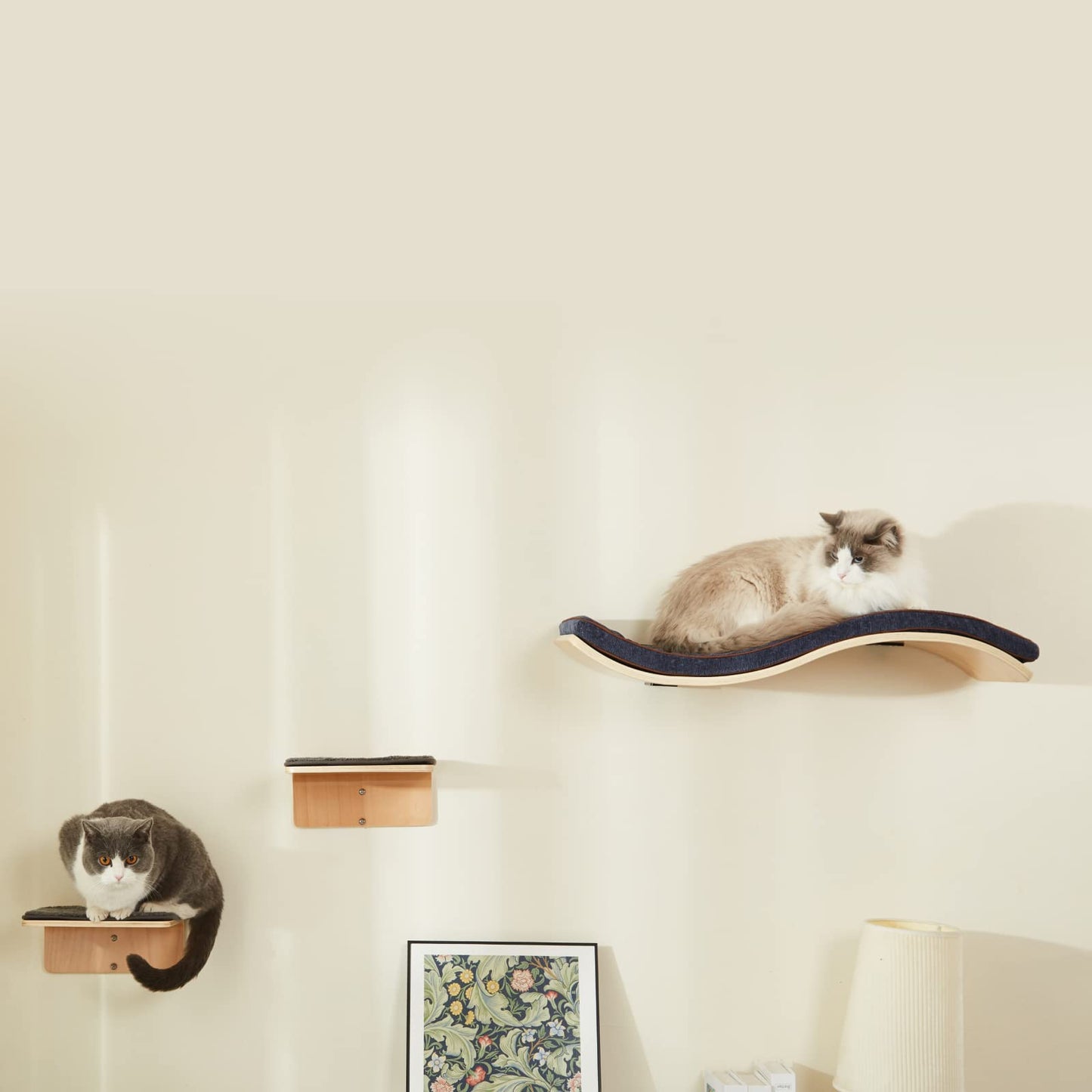 Wave Cat Shelves | 2 Cat Wall Steps | Modern Cream Cat Furniture