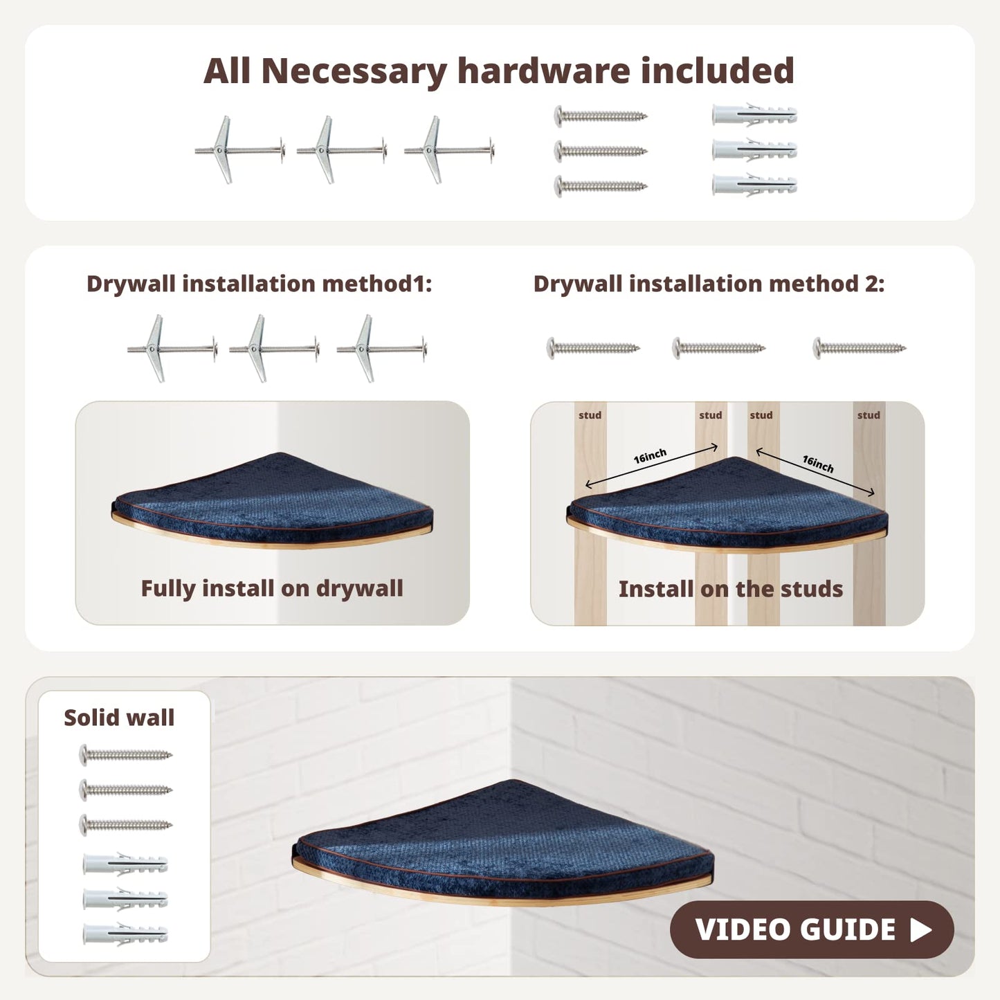 Corner Cat Shelf | Comfortable Cat Pad | Space-Saving Design