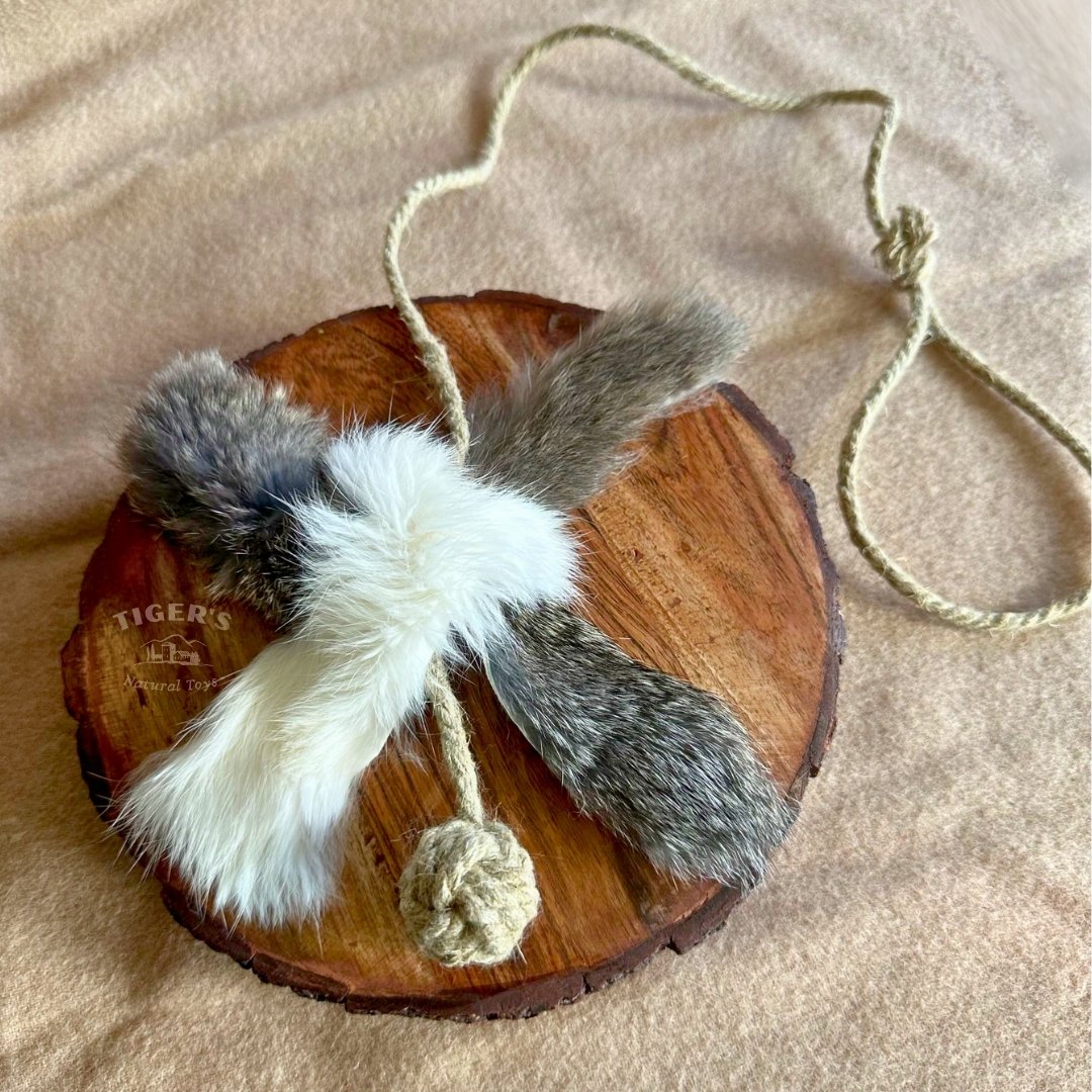 Rabbit Fur Cat Toy | Natural Hemp Rope | Handmade Interactive Play