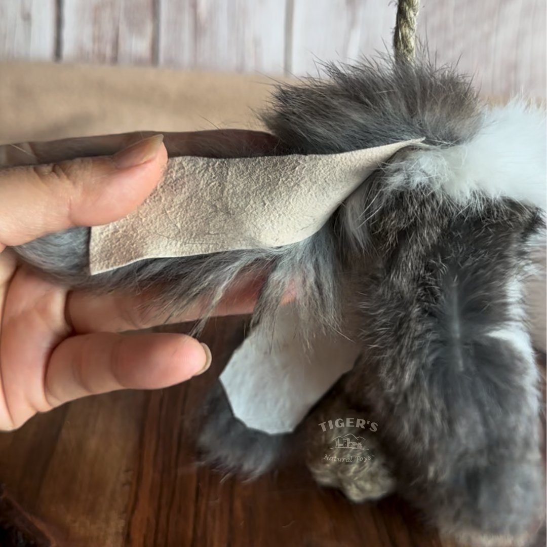 Rabbit Fur Cat Toy | Natural Hemp Rope | Handmade Interactive Play