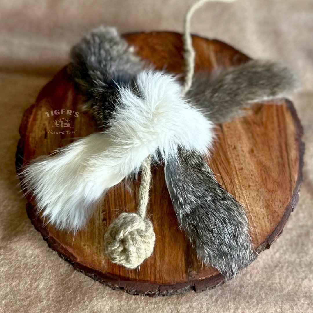 Rabbit Fur Cat Toy | Natural Hemp Rope | Handmade Interactive Play