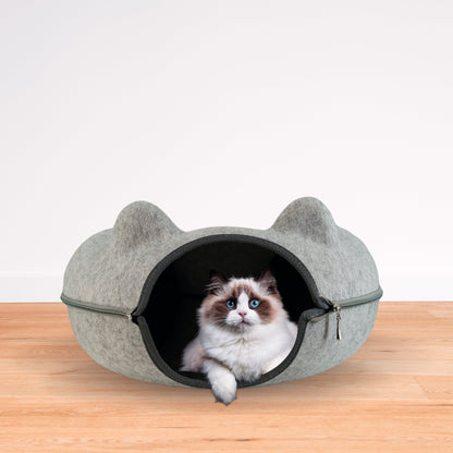 Cozy Cat Cave Bed | Donut Tunnel Design | Soft Cat Ears