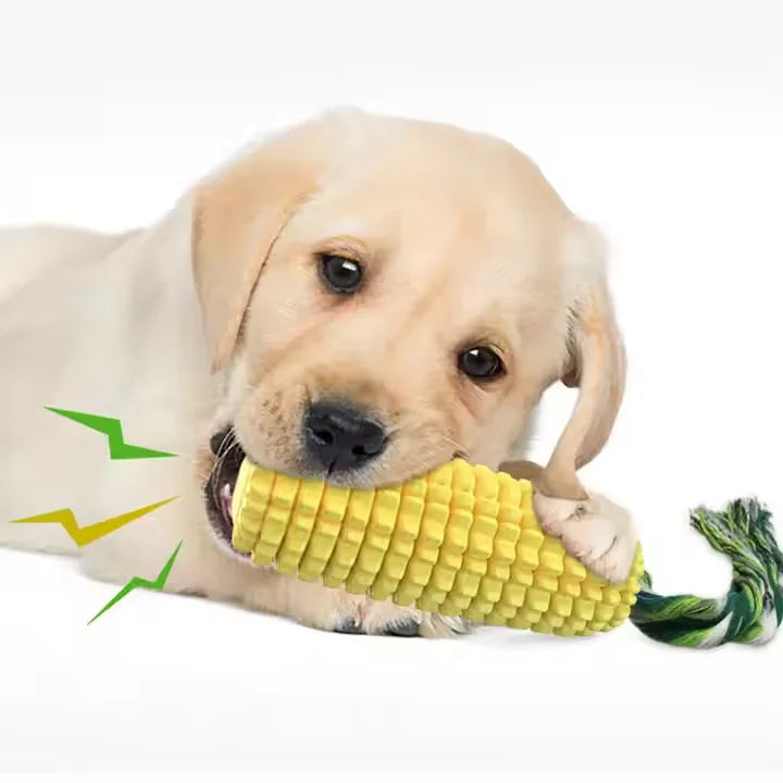 Sustainable Dog Toothbrush Chew Toy | Corn Shape Molar Stick | Squeaky Rubber Nylon