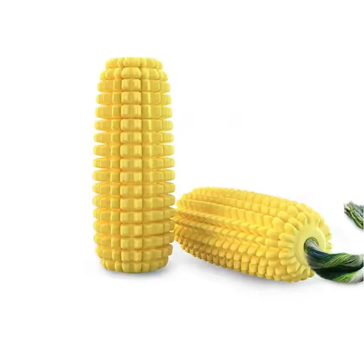 Sustainable Dog Toothbrush Chew Toy | Corn Shape Molar Stick | Squeaky Rubber Nylon
