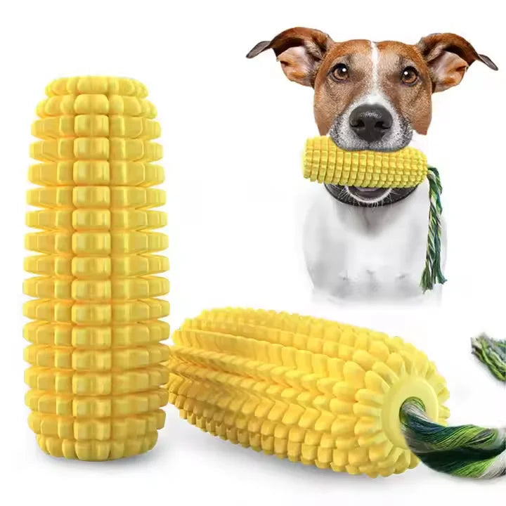 Sustainable Dog Toothbrush Chew Toy | Corn Shape Molar Stick | Squeaky Rubber Nylon