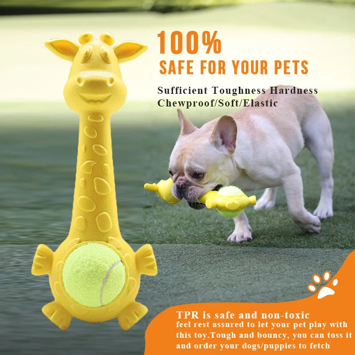 Indestructible Giraffe Dog Toy | Natural Rubber Teething Treat Dispenser