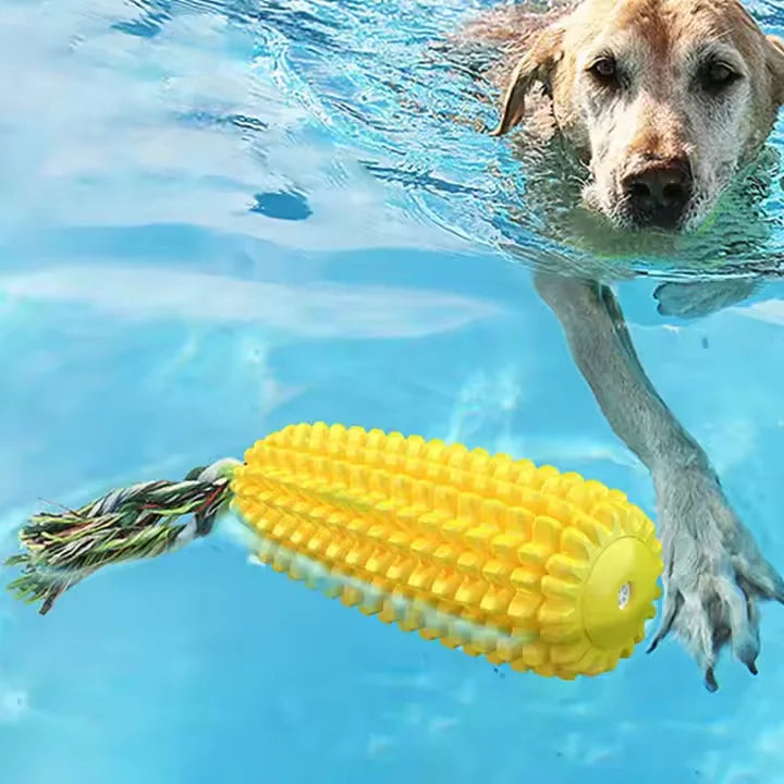 Sustainable Dog Toothbrush Chew Toy | Corn Shape Molar Stick | Squeaky Rubber Nylon