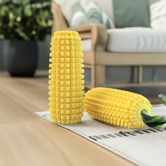 Sustainable Dog Toothbrush Chew Toy | Corn Shape Molar Stick | Squeaky Rubber Nylon
