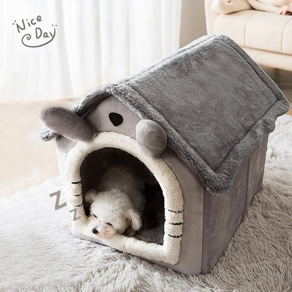 Foldable Washable Indoor Dog Cat House with Bed | Cozy Pet Shelter