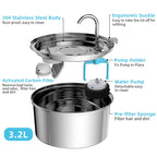 Stainless Steel Cat Water Fountain 3L Automatic Dispenser