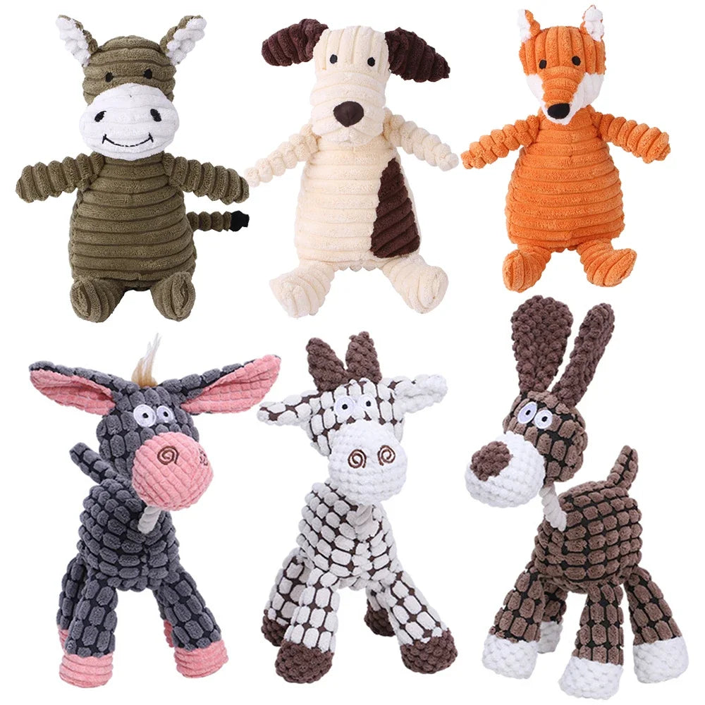 Plush Dog Toy | Bite Resistant Squeaky | Corduroy for Small Large Dogs