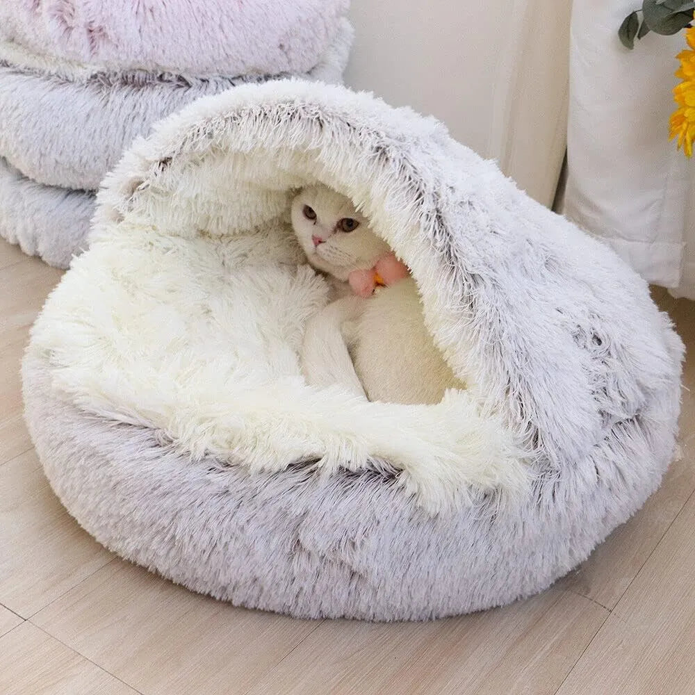 Plush Cave Bed for Cats and Small Dogs | Cozy Warm Soft Design