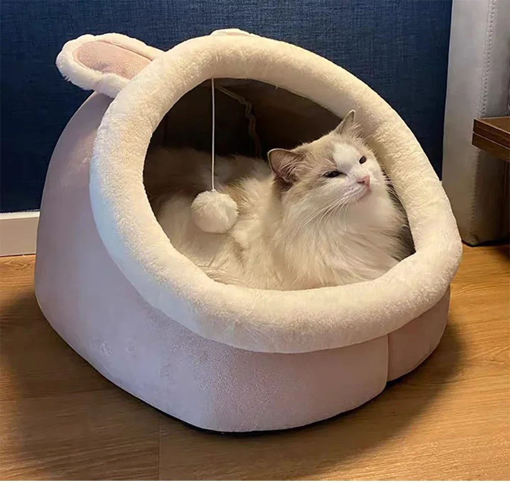 Cat Cave House Bed | Cozy Design | Built-In Toy for Fun