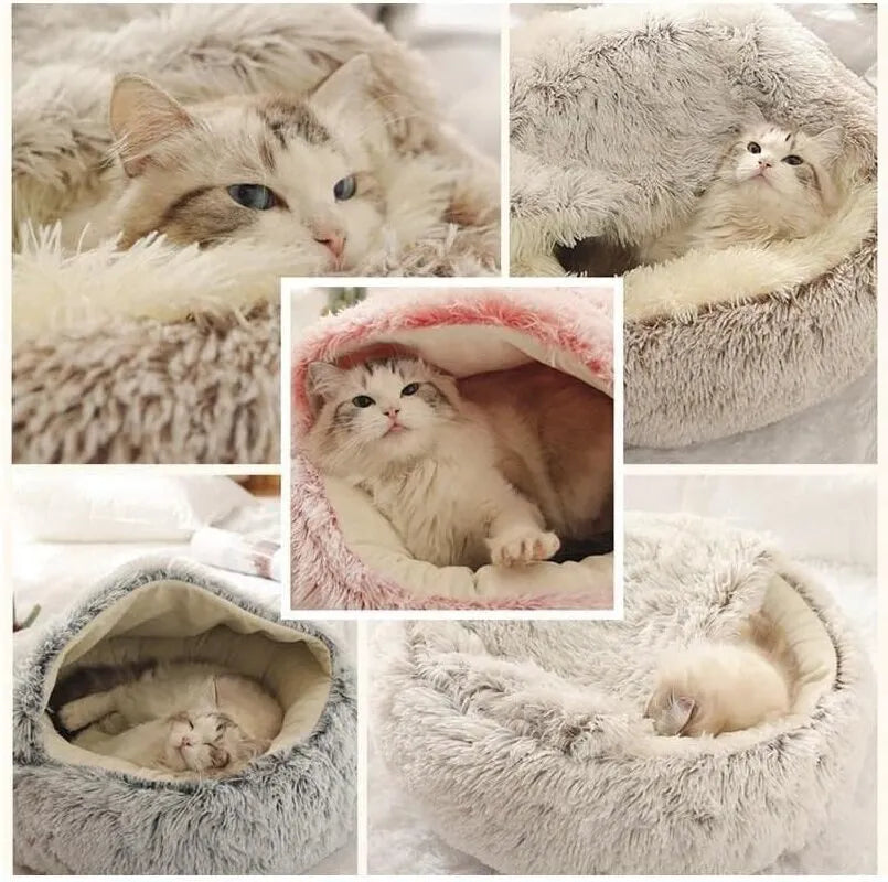 Plush Cave Bed for Cats and Small Dogs | Cozy Warm Soft Design