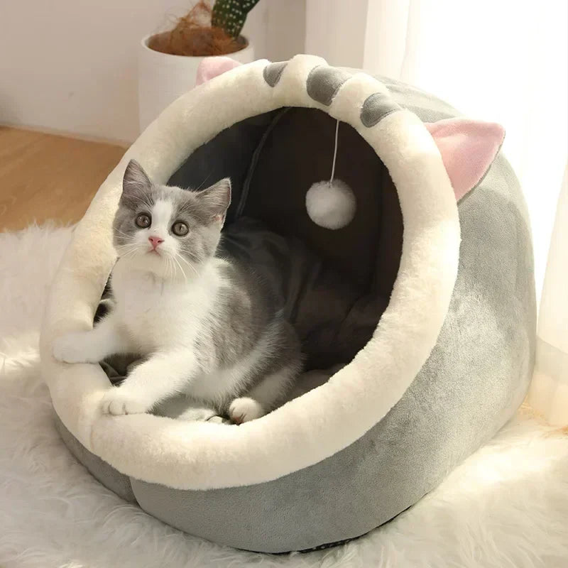 Cat Cave House Bed | Cozy Design | Built-In Toy for Fun