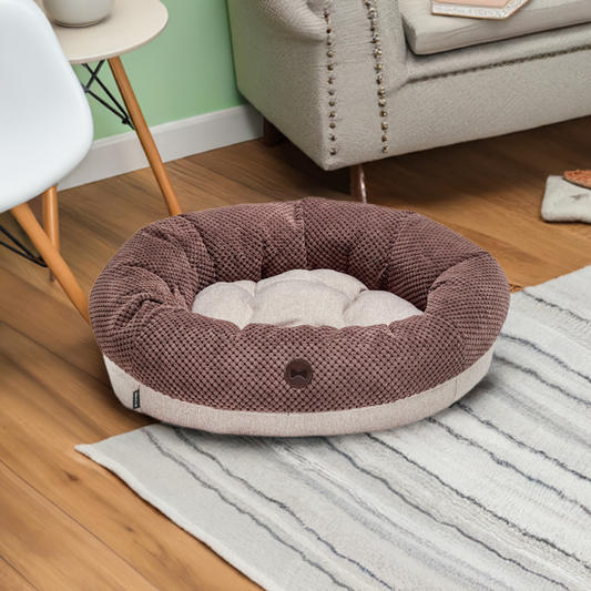 Chestnut Donut Dog Bed | Cozy Round Design | Soft Plush Material