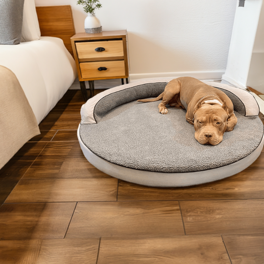 Large Round Dog Bed | Orthopedic Support Sherpa Bolster Design