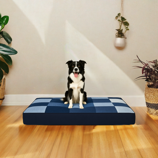 Reclaimed Denim Dog Bed | Orthopedic Foam | Washable Cover