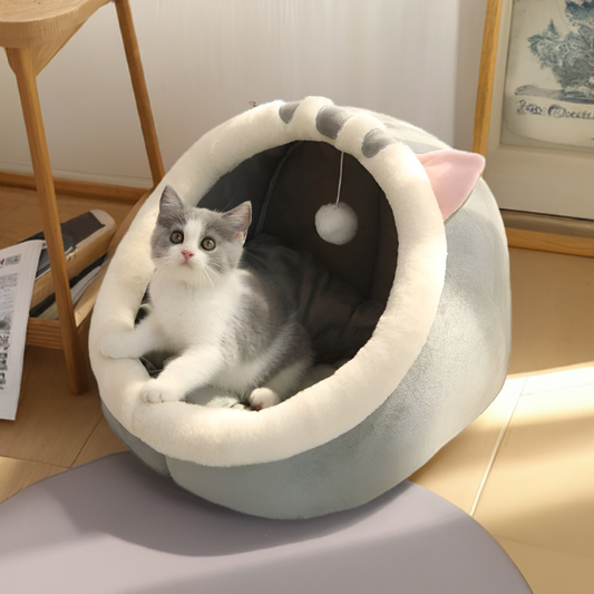 Cat Cave House Bed | Cozy Design | Built-In Toy for Fun